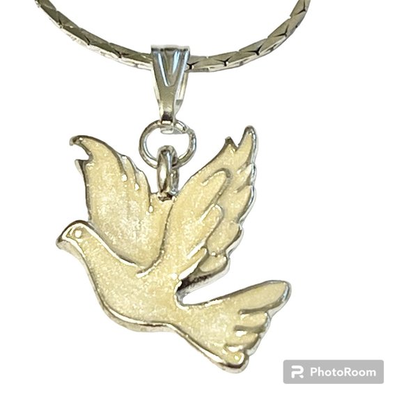Silver White Dove Bird Pendant Necklace Plated 18" Enamel Holy Spirit Peace - Picture 1 of 11